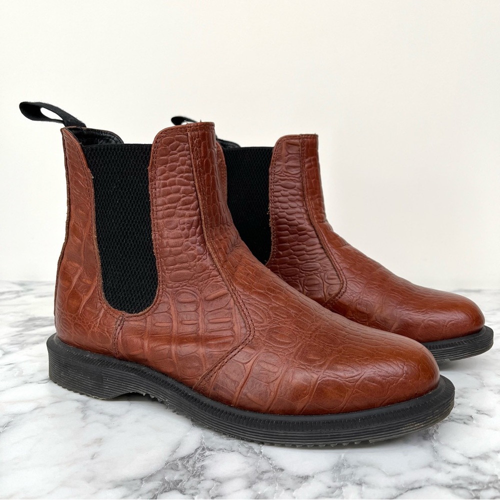 Woman’s Dr.Marten ‘Flora’ Chelsea Boot in Dark Brown Croc Embossed Leather 7